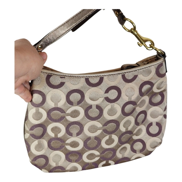 Coach 1941 Crossbody C Logo Jacquard Purse Plum/Taupe Metallic Trim Small Bag - Picture 4 of 15